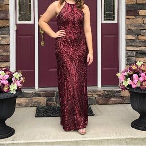 Maroon sparkly long evening gown/ prom dress
